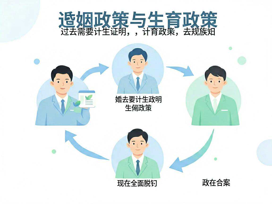 婚姻政策与生育政策关系示意图：过去需要计生证明，现在全面脱钩
