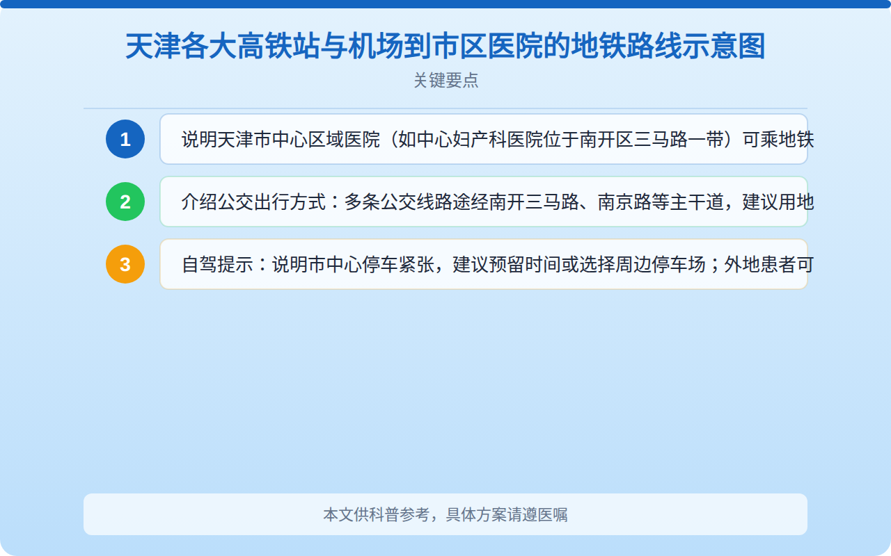 天津各大高铁站与机场到市区医院的地铁路线示意图