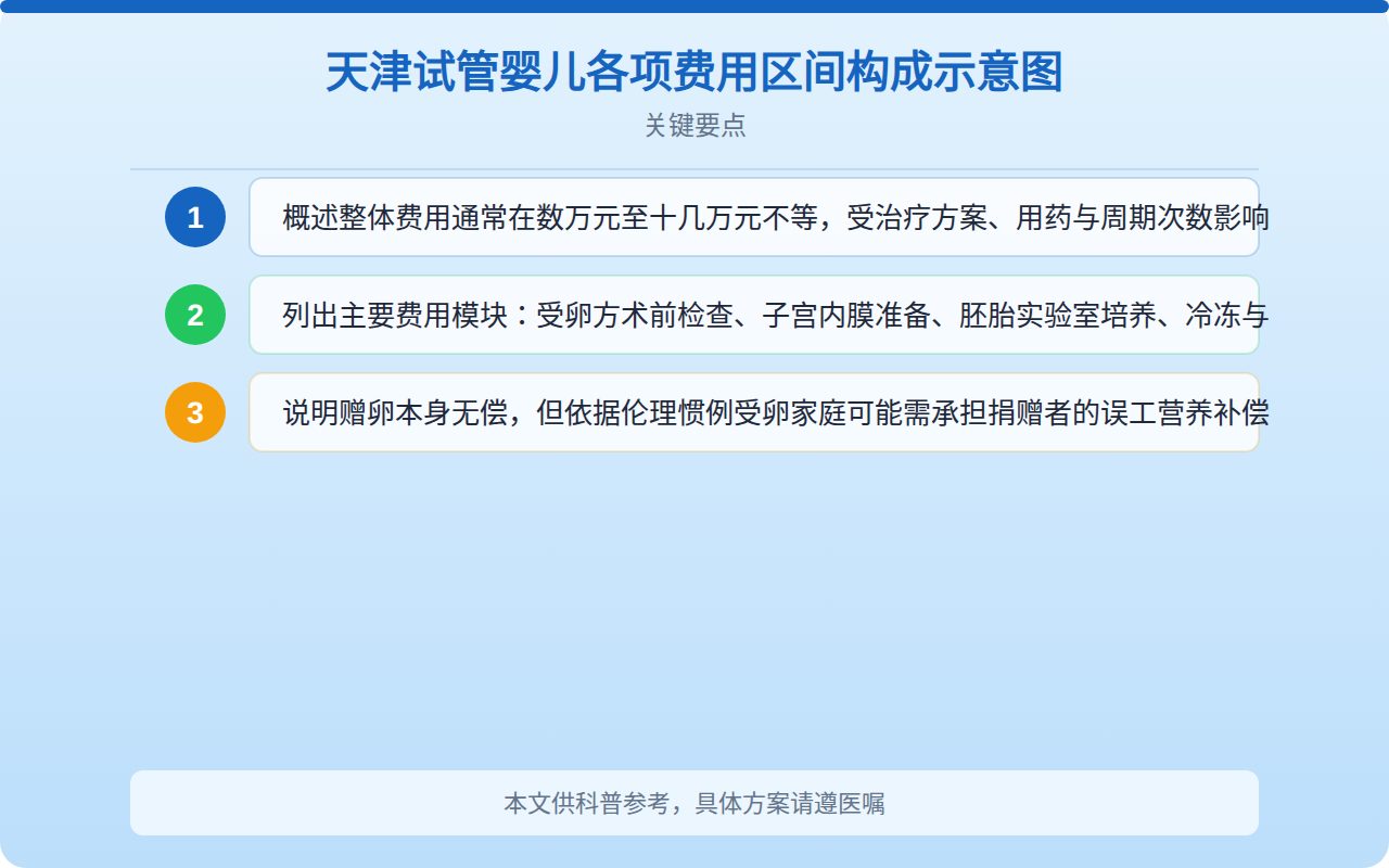 天津试管婴儿各项费用区间构成示意图