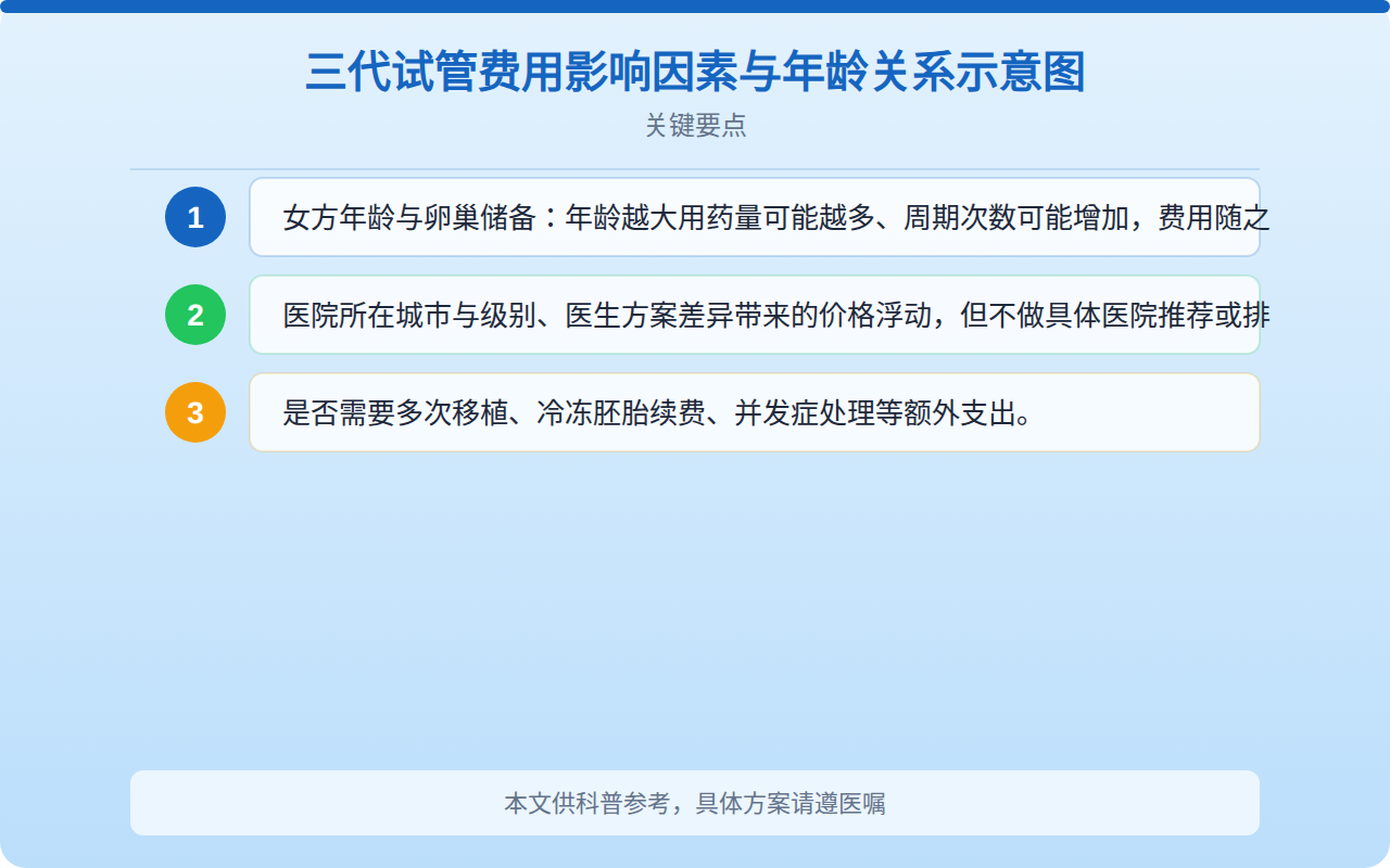 三代试管费用影响因素与年龄关系示意图