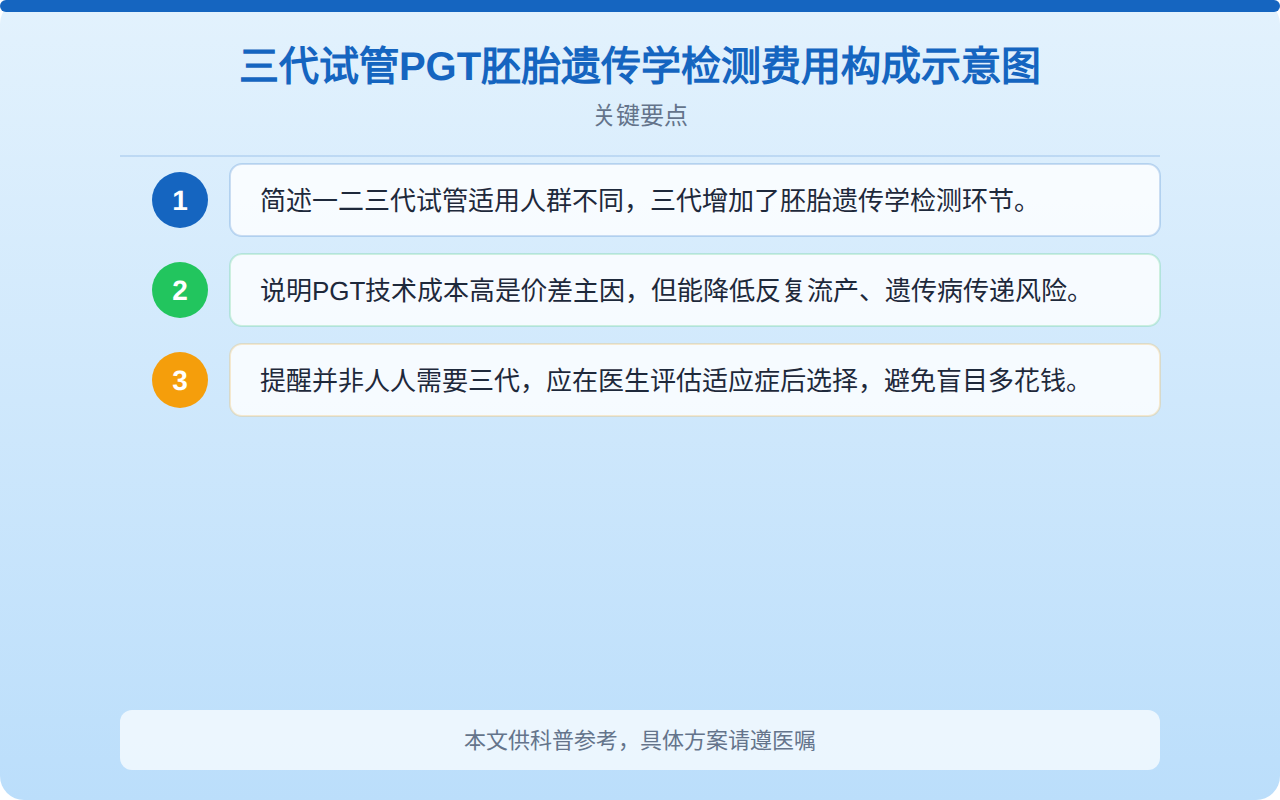 三代试管PGT胚胎遗传学检测费用构成示意图