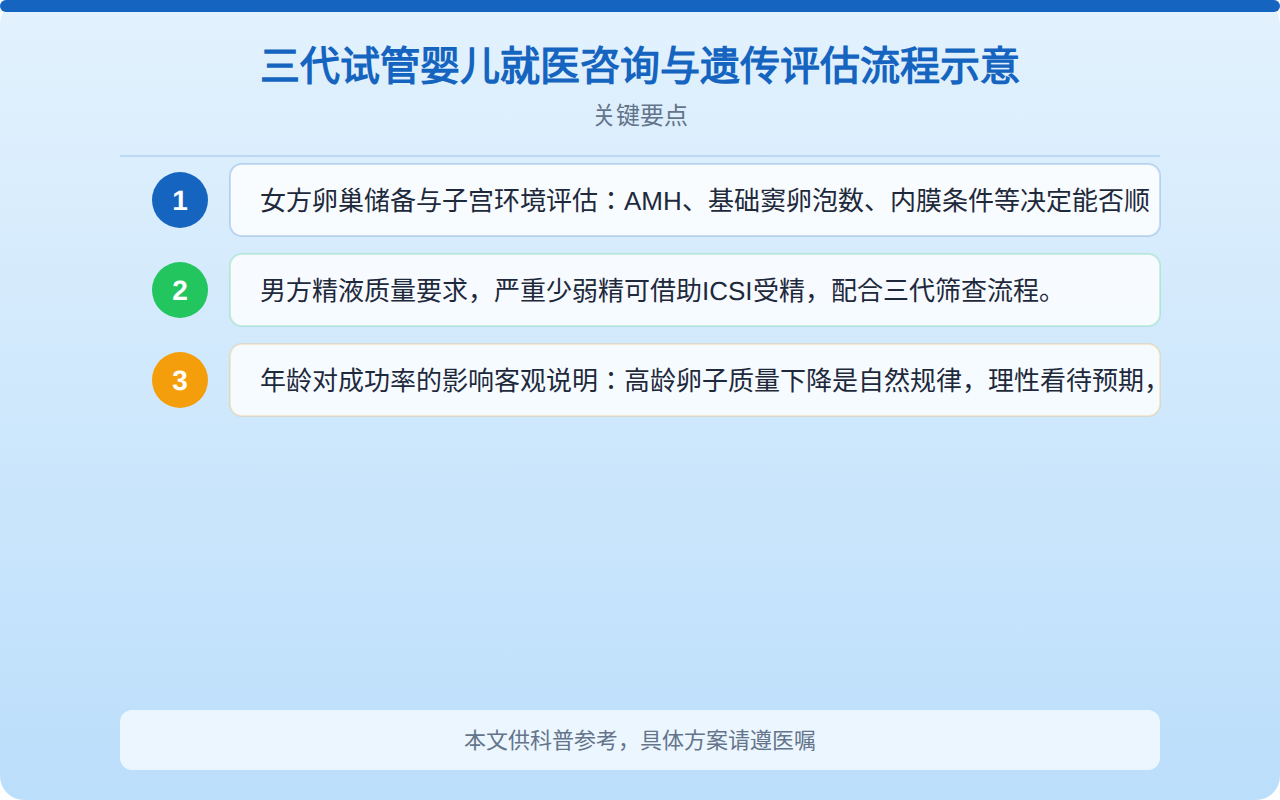 三代试管婴儿就医咨询与遗传评估流程示意