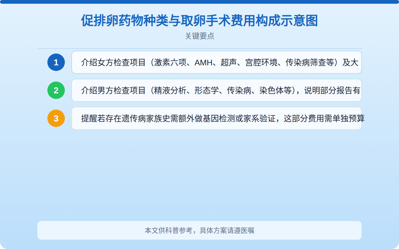 促排卵药物种类与取卵手术费用构成示意图