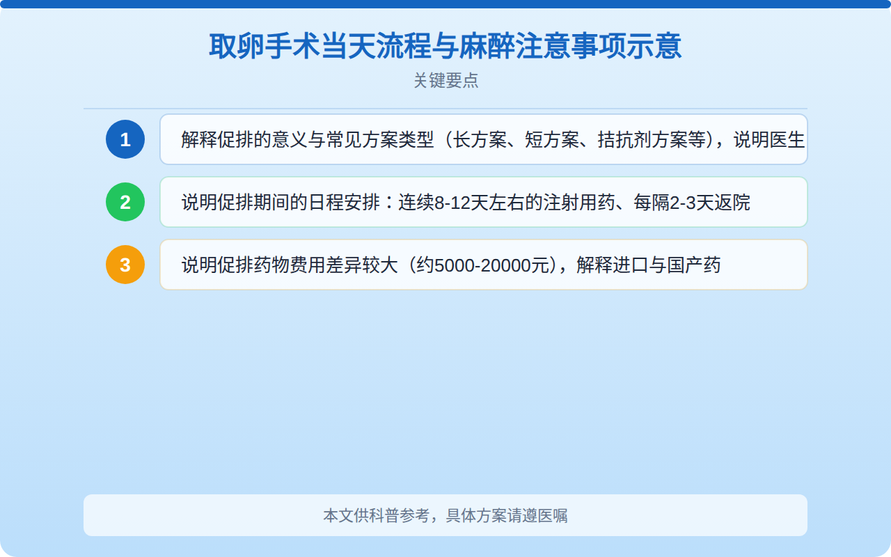 取卵手术当天流程与麻醉注意事项示意