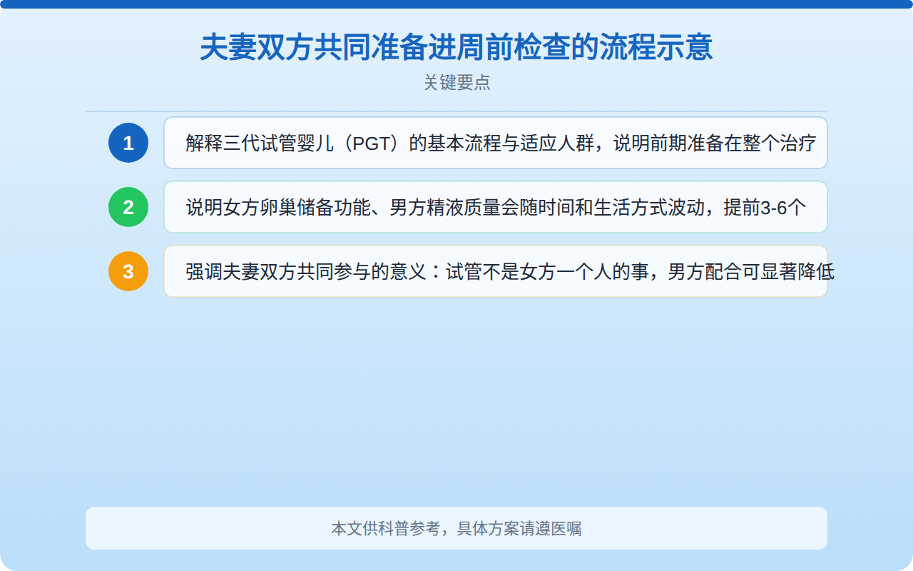夫妻双方共同准备进周前检查的流程示意