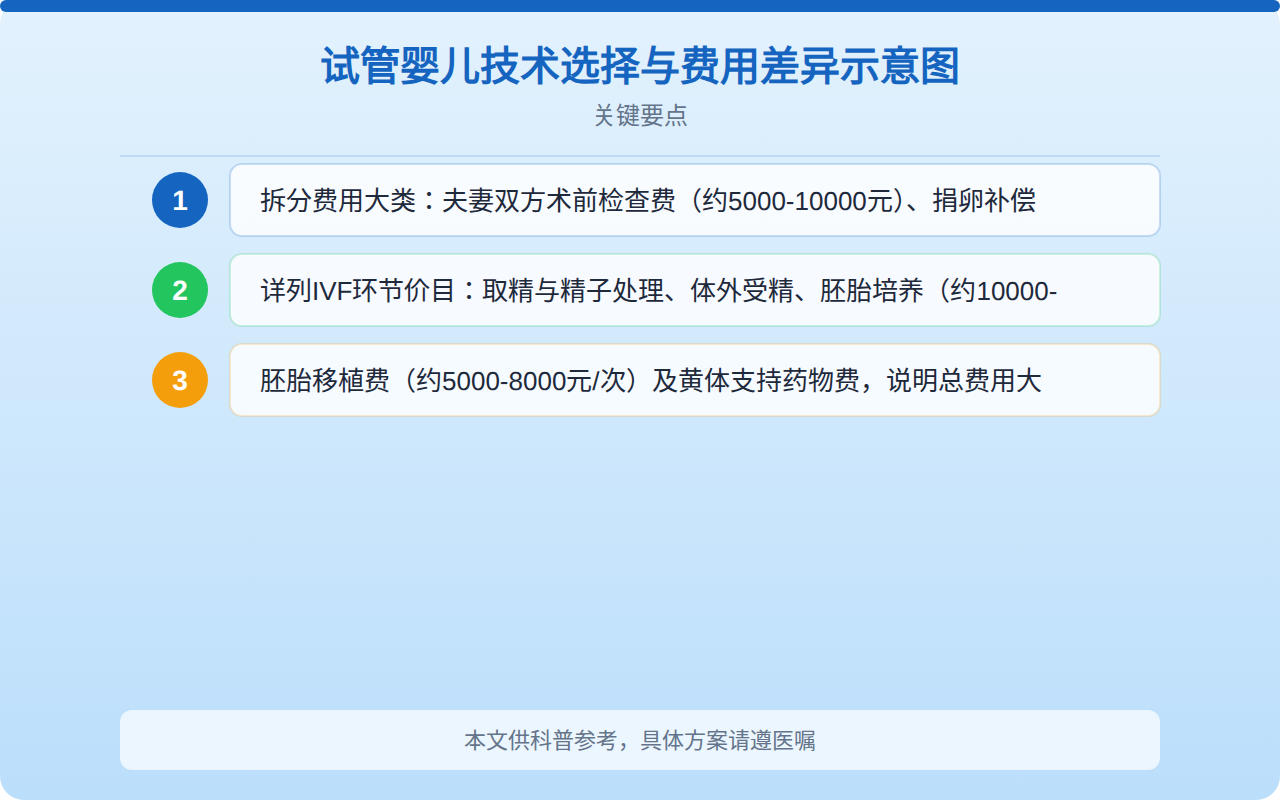 试管婴儿技术选择与费用差异示意图