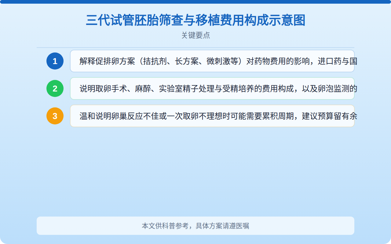 三代试管胚胎筛查与移植费用构成示意图