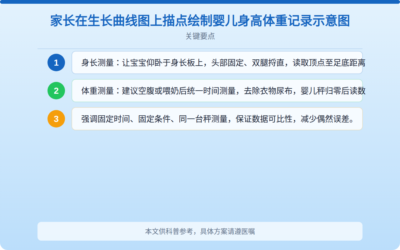 家长在生长曲线图上描点绘制婴儿身高体重记录示意图