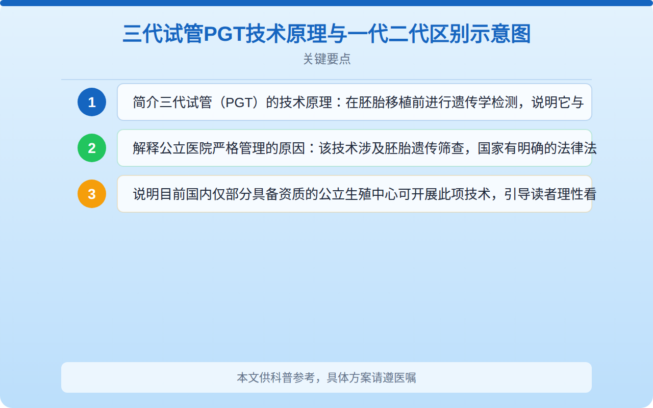 三代试管PGT技术原理与一代二代区别示意图