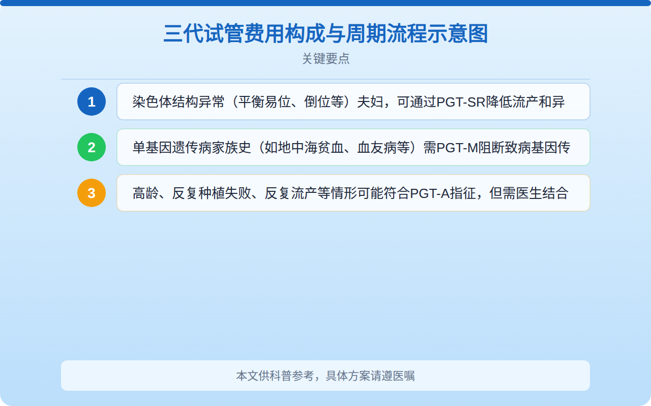三代试管费用构成与周期流程示意图