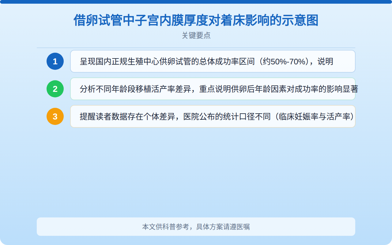 借卵试管中子宫内膜厚度对着床影响的示意图