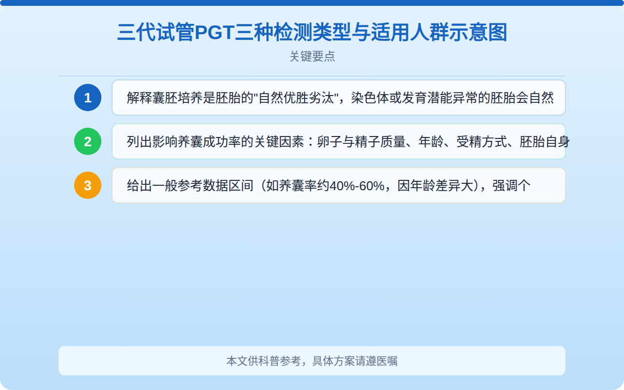 三代试管PGT三种检测类型与适用人群示意图