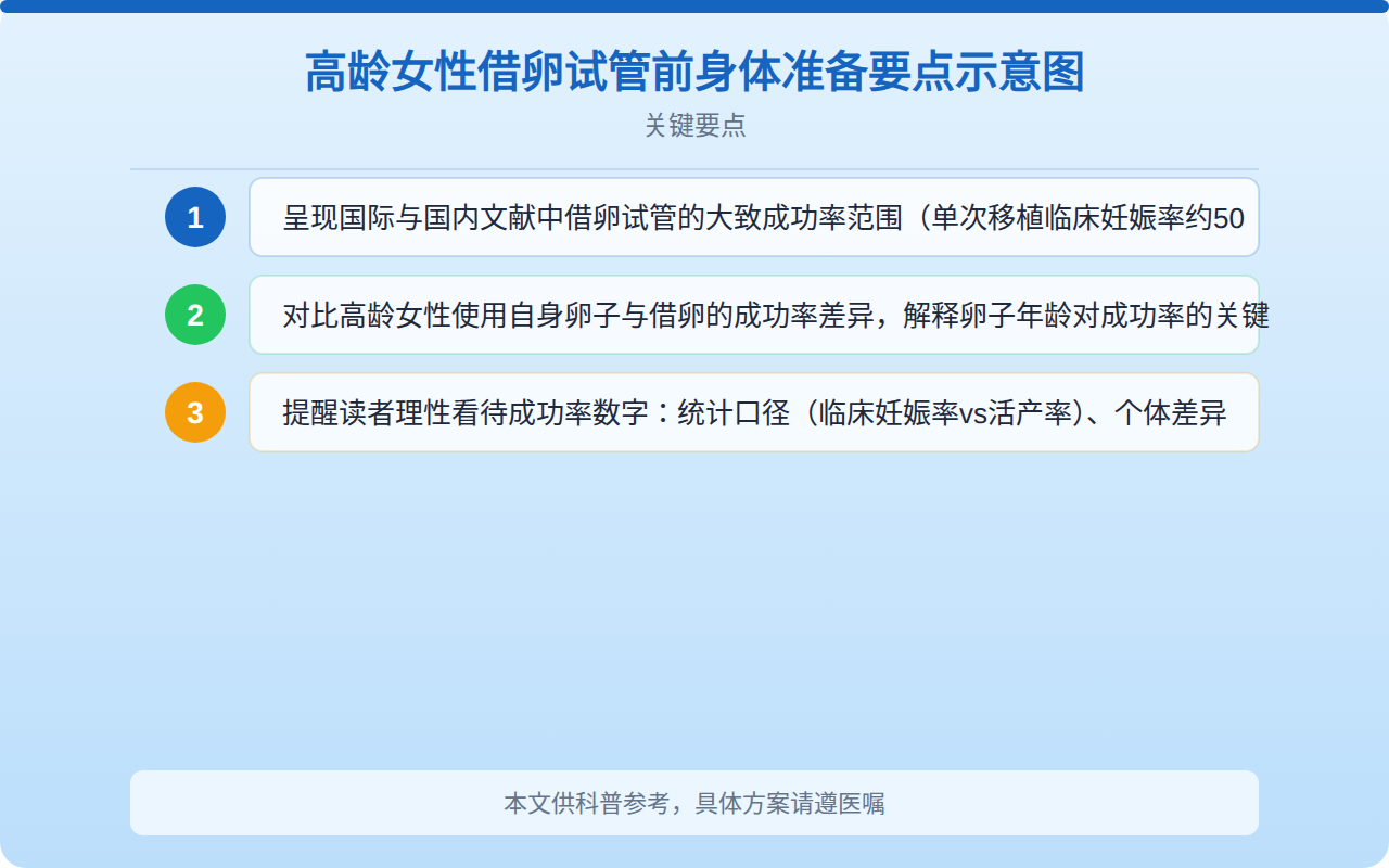 高龄女性借卵试管前身体准备要点示意图