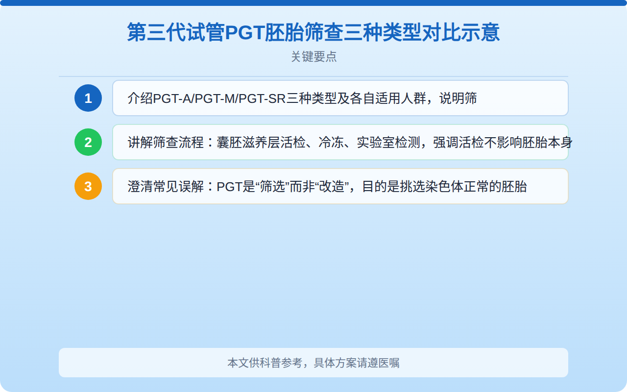 第三代试管PGT胚胎筛查三种类型对比示意