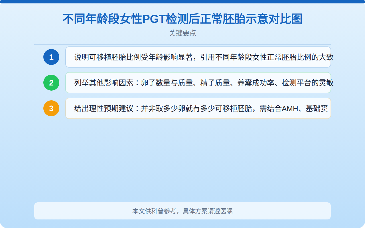 不同年龄段女性PGT检测后正常胚胎比例对比图