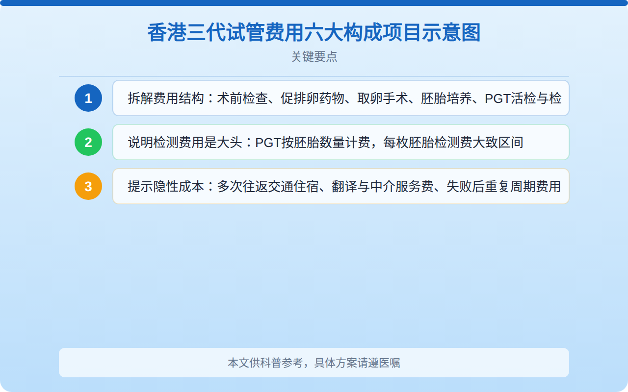 香港三代试管费用六大构成项目示意图