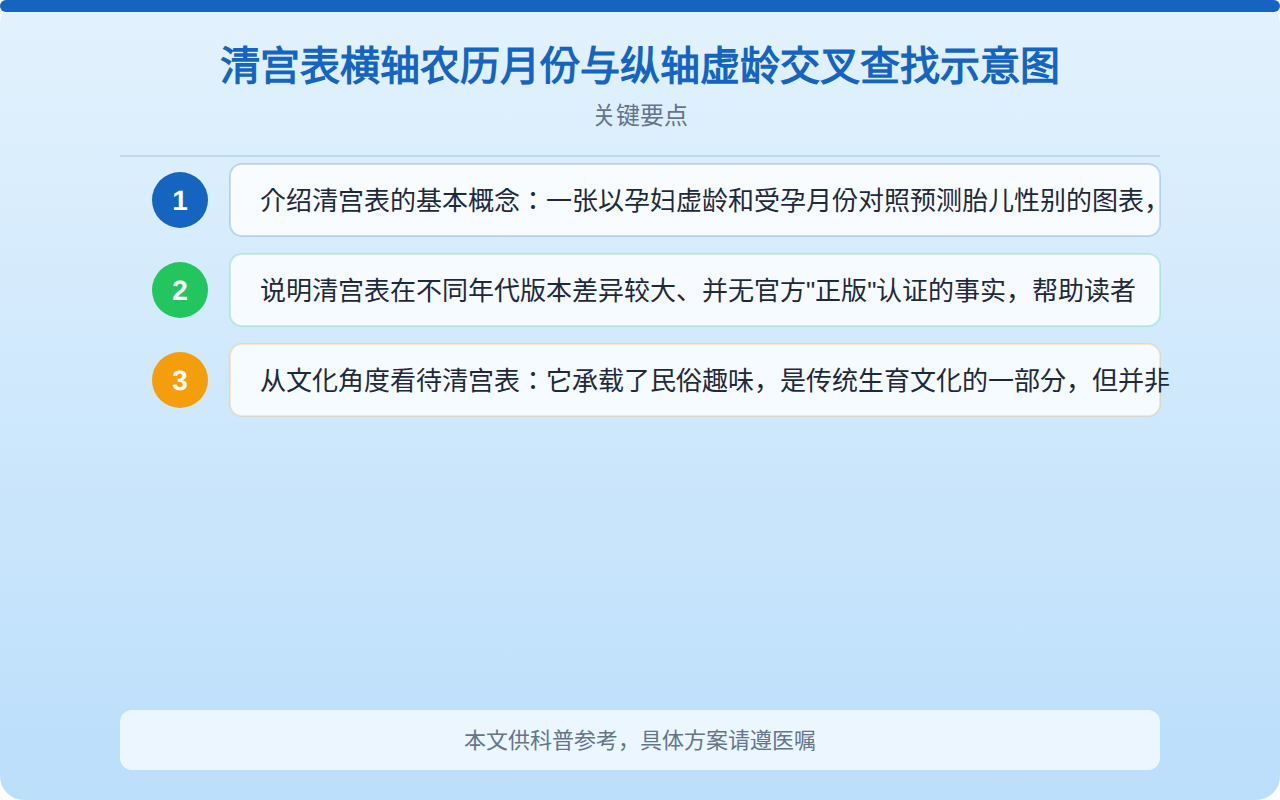 清宫表横轴农历月份与纵轴虚龄交叉查找示意图