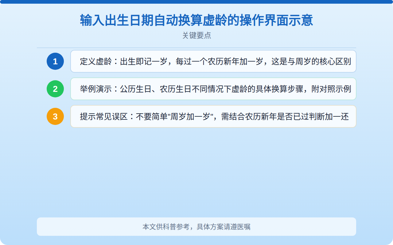 输入出生日期自动换算虚龄的操作界面示意