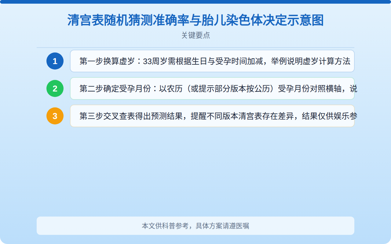清宫表随机猜测准确率与胎儿染色体决定示意图